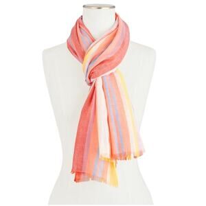 Talbots Sunny Strips Oblong Scarf Linen Blend 27X 72'